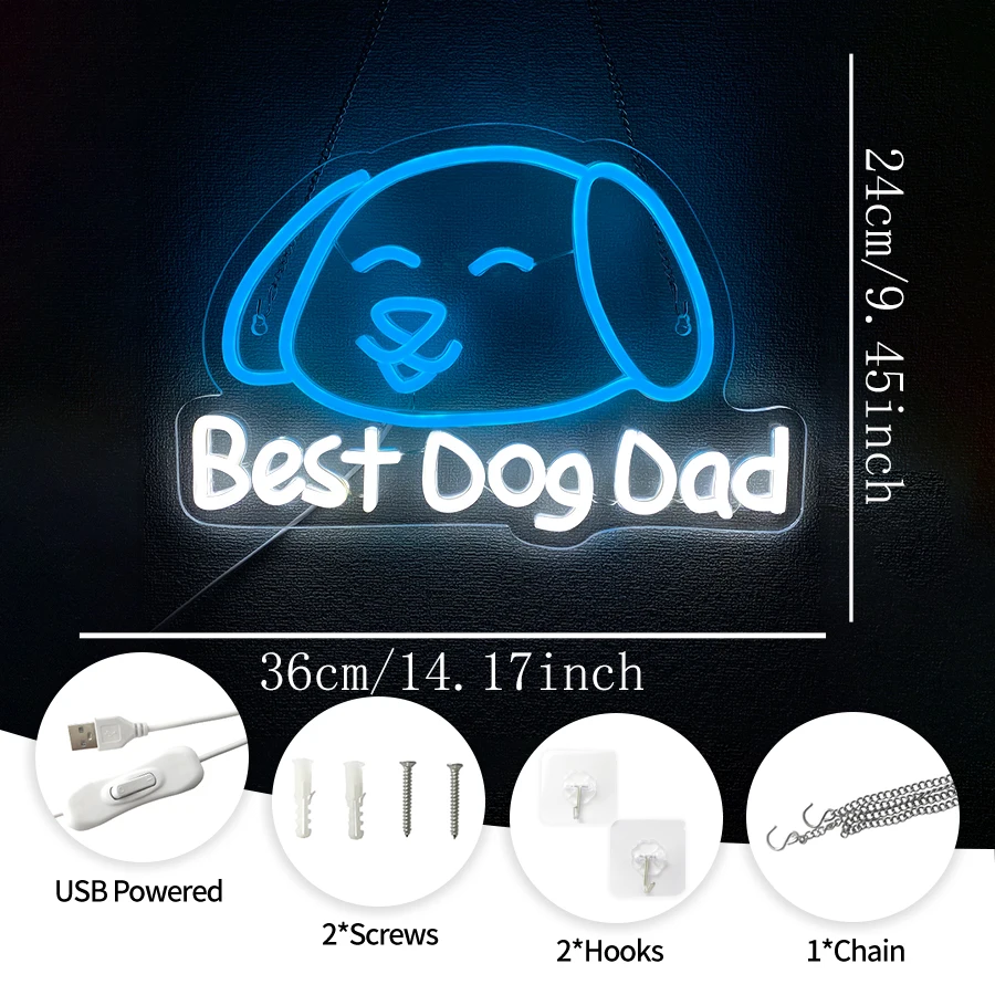 Best Dog Dad Led Neon Sign, Cute Dog Icon Wall Decor, Suitable For Pet Beauty Shop Business Signs, Living Room Bedroom Wall Lamp