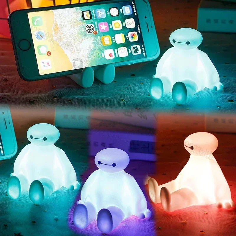 

Disney Baymax Mobile Phone Holder Big Hero 6 Lazy Holder Table Desk Glowing Night Light Cartoon Anime Figures Doll Holders Gift