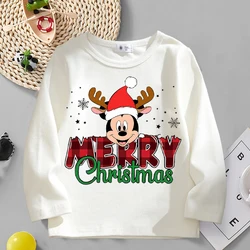 Mickey Mouse Christmas Kids Long Sleeved T-shirt Disney Anime Cartoon Top Boys Girls Xmas Undershirts New Year Children Clothes