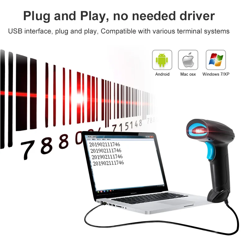 Imagem -04 - Usb Wired Handheld Barcode Scanner 1d 2d qr Codes Leitor Mobile Pos Plug And Play Suporte Logistic Store Supermercado Universal