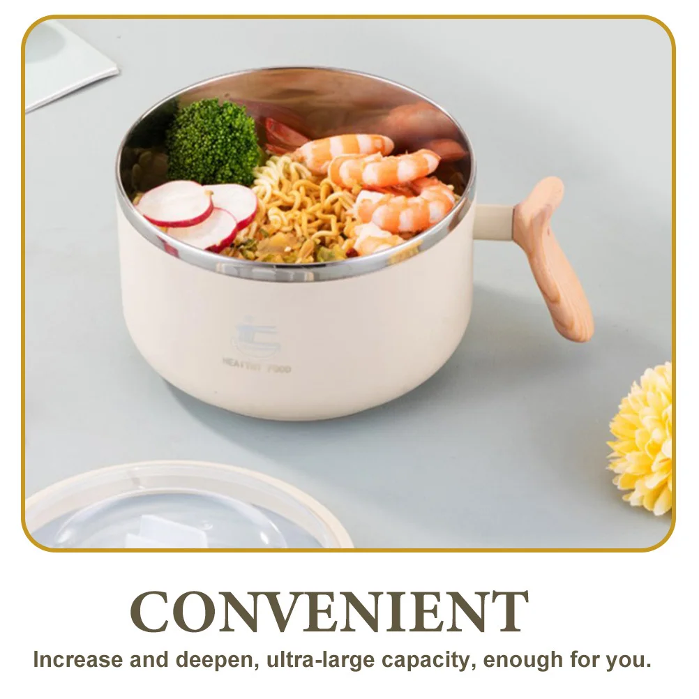 

Stainless Steel Ramen Bowl With Handle Drain Hole Lid Reusable Bento Container For Home Office Travel Camping Kitchen Bar