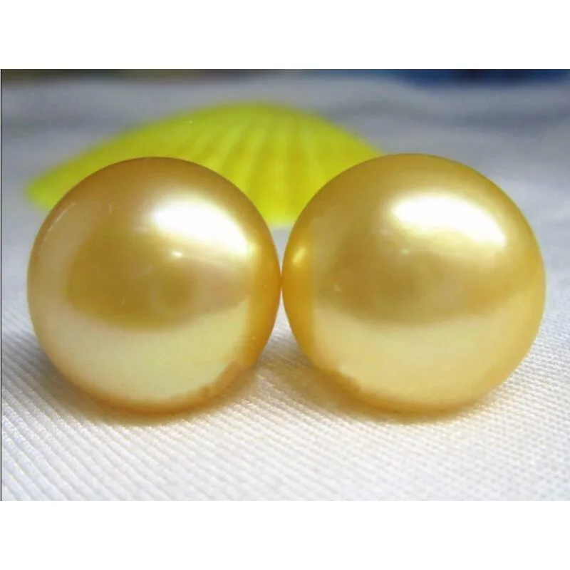 12-13 Mm AAA South Sea Golden Natural Women's Pearl Earrings 14K Yellow Gold Stud