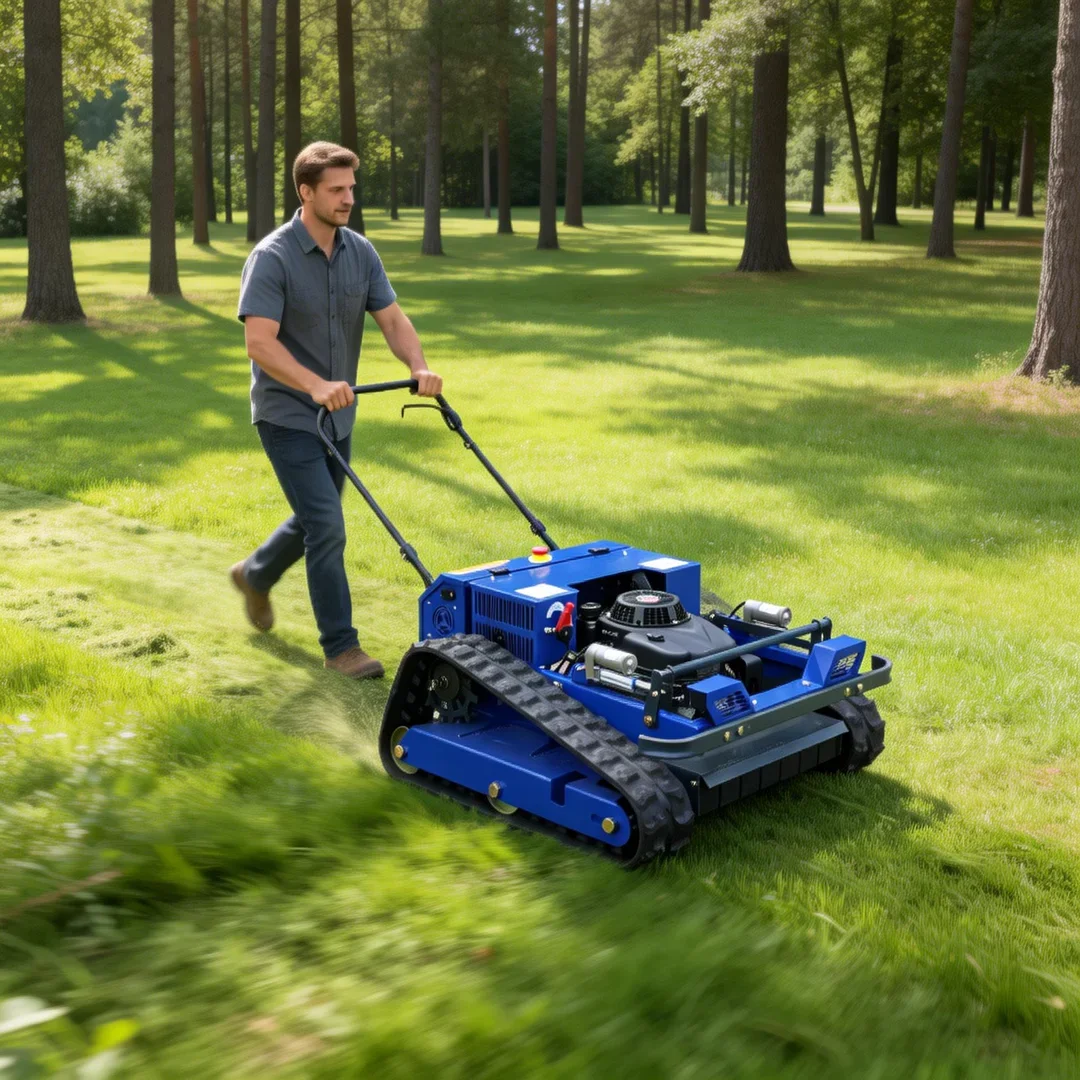 

Customized Rotary Tracked Lawn Mower All Terrain 4-Stroke Cordless Self Propelled Remote Control Weed Mowing Robot