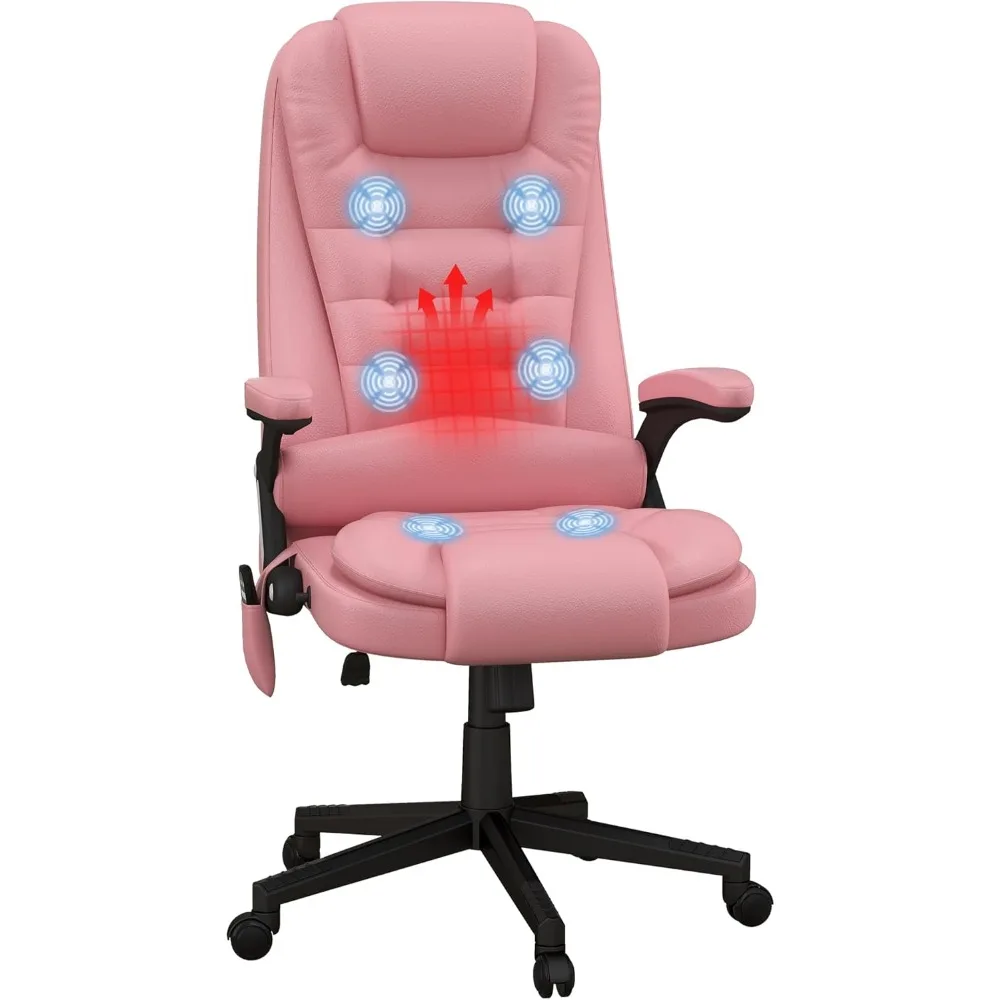 

High Back Vibration Massage Office Chair with 6 Vibration Points, Heated Reclining PU Leather Computer Chair with Armrest
