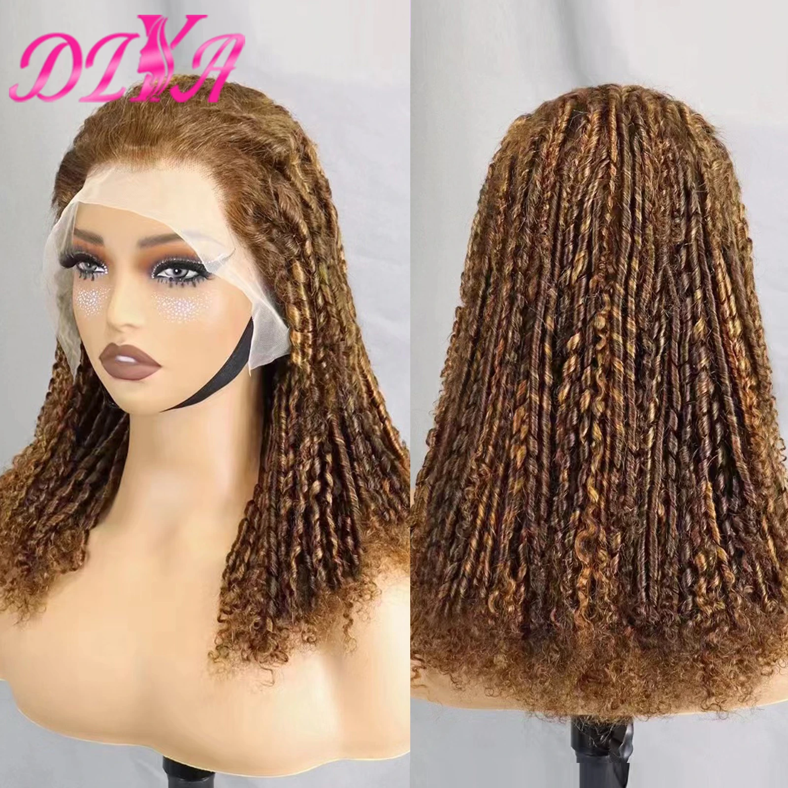 Peruca de cabelo humano encaracolado para mulheres negras, rolo de chopstick, cabelo remy brasileiro, peruca sem cola, frente de renda, densidade 250%, 4, 30 destaque, 13x4