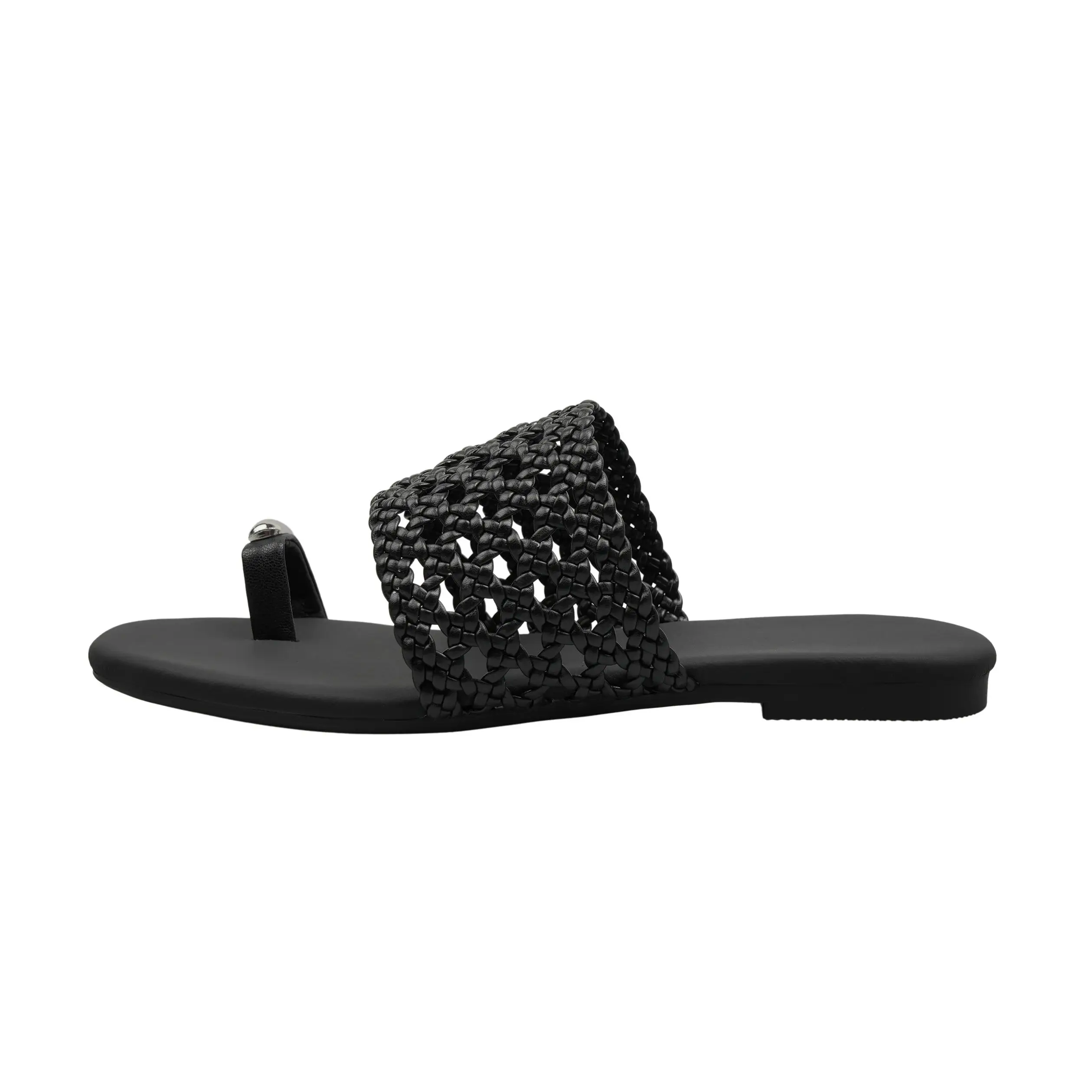 Zomervakantiestijl Microfiber weven Woordslippers Ronde holle platte schoenen Pinch toe strand Coole pantoffels