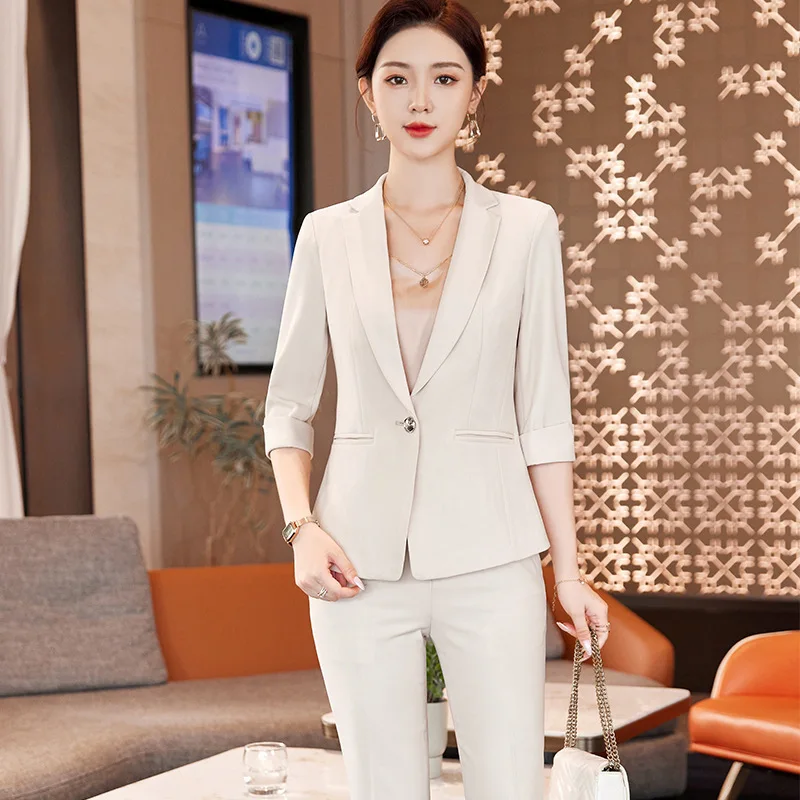 Mid-Sleeve Suit Business Suit Women's Spring and Summer Temperament Goddess Style White Collar Office Wear Hotel Front Desk Mana