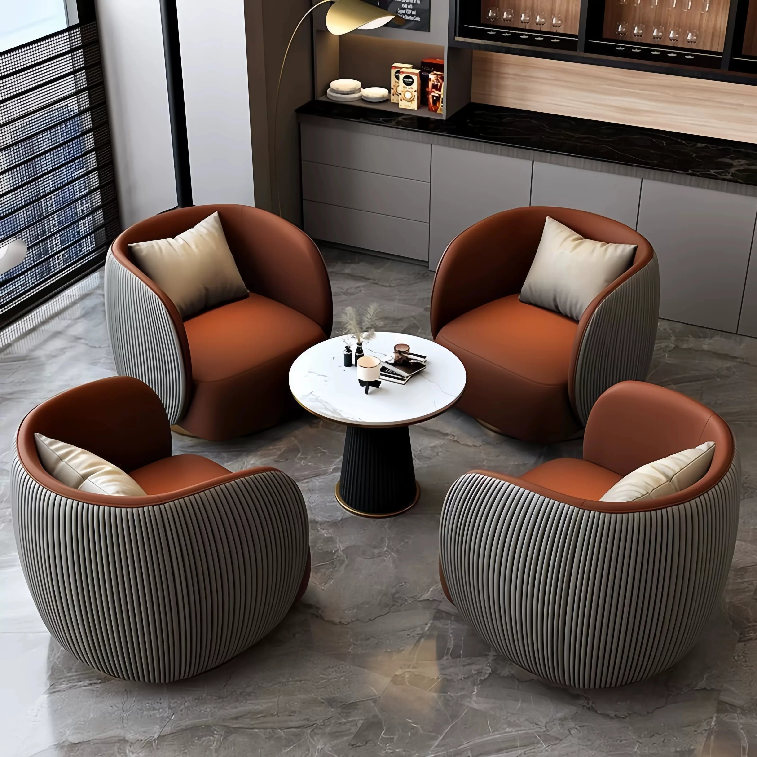 Modern Style Commercial Hotel & Beauty Salon Reception Chair 80*80*80cm Orange Metal Fabric for 4 People