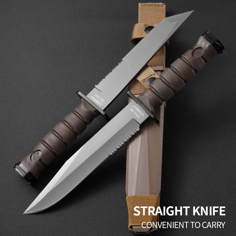 Outdoor camping straight knife, portable jungle exploration knife, high-hardness sharp knife, mountaineering knife, hunting knif