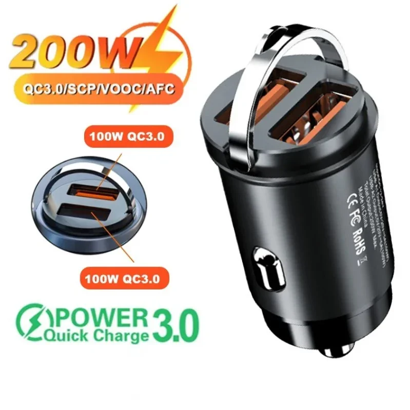 200W Mini Car Charger PD Quick Charge 3.0 Adapter USB Type C 2 Port Fast Charging Phone Charger For Xiaomi iPhone 14 15 Pro Max