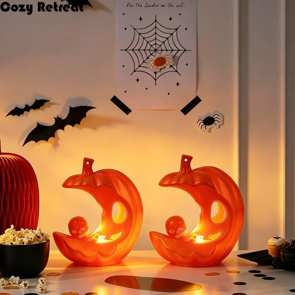 12-個の光るハロウィンパンプキンライトプラスチックポータブルスカルライト怖いクリエイティブパンプキンオーナメントナイトライト車のインテリア