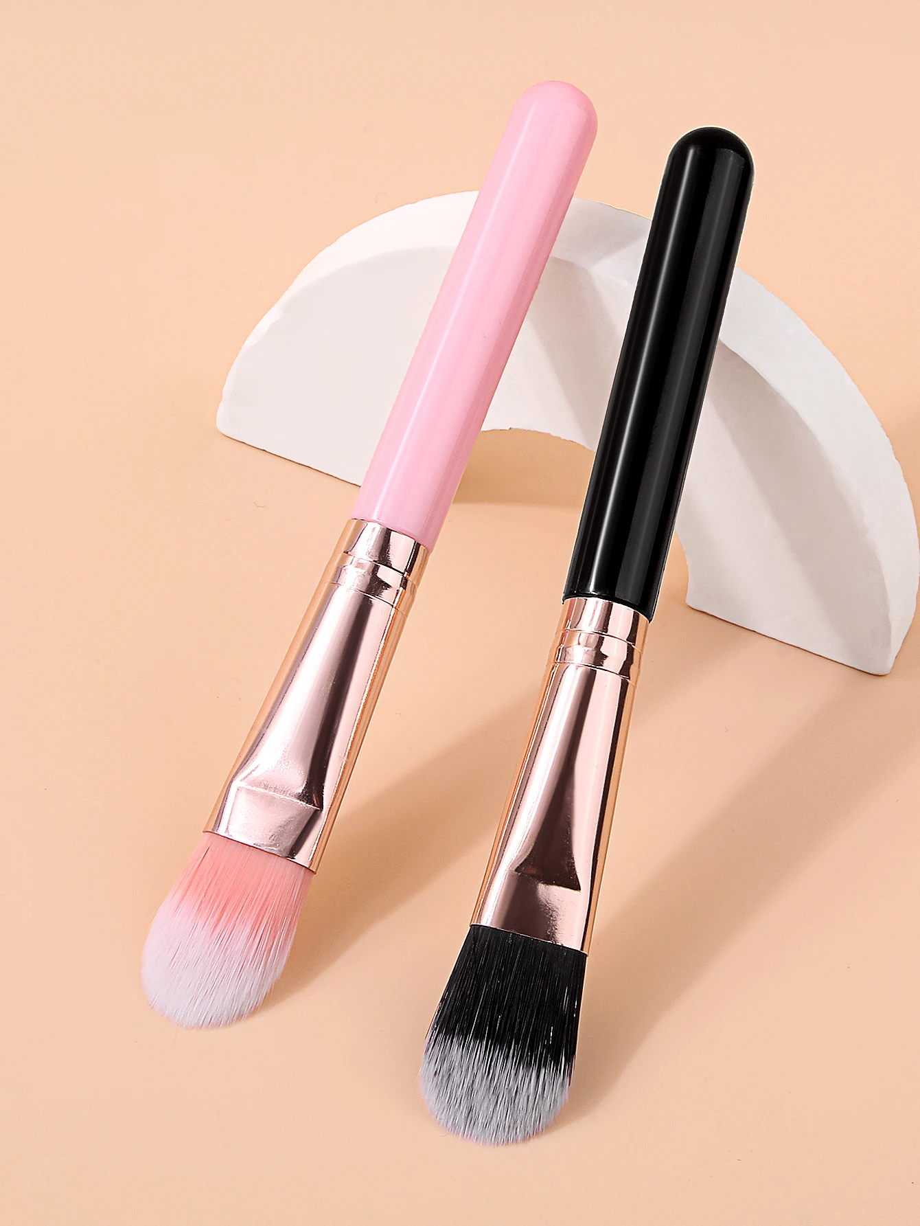 2Pcs Foundation Makeup Brush Soft Silk Smooth Face Brush For Liquid Cream Base Cosmetic Blending Make Up Tool Black Pink Handle