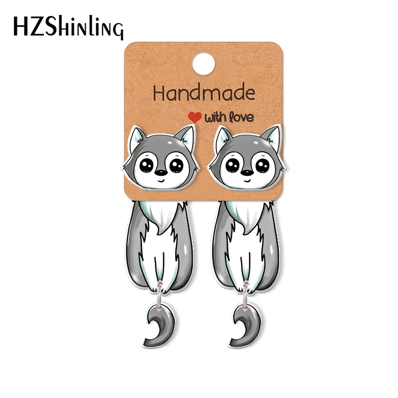 2022 New Cute Baby Husky Acrylic Stud Earring Animal Epoxys Resin Jewelry Handmade Items Gifts Girl