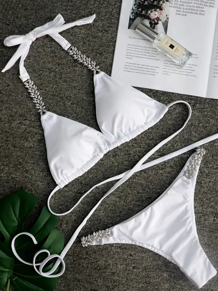 Maillot de bain deux pièces pour femmes, bikini, licou, cristal, diamant, biscuits, métal, JOSwimsuit, ensemble, 2024