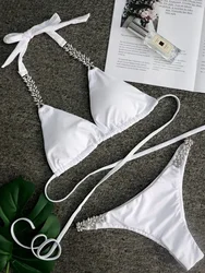 2024 Halter Crystal Diamond Bikini Women Rhinestone Metal Chain Swimsuit Female Swimwear Two pieces Bikini set Bathing suit Swim