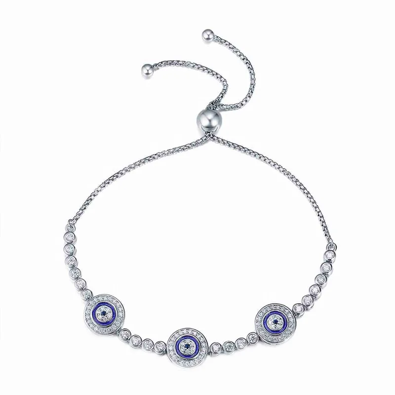 

KLTB014 Fashion Vintage Sterling Silver 925 Bead Cubic Zirconia Fine Jewelry Blue Evil Eyes Tennis Bracelet for Women Girl