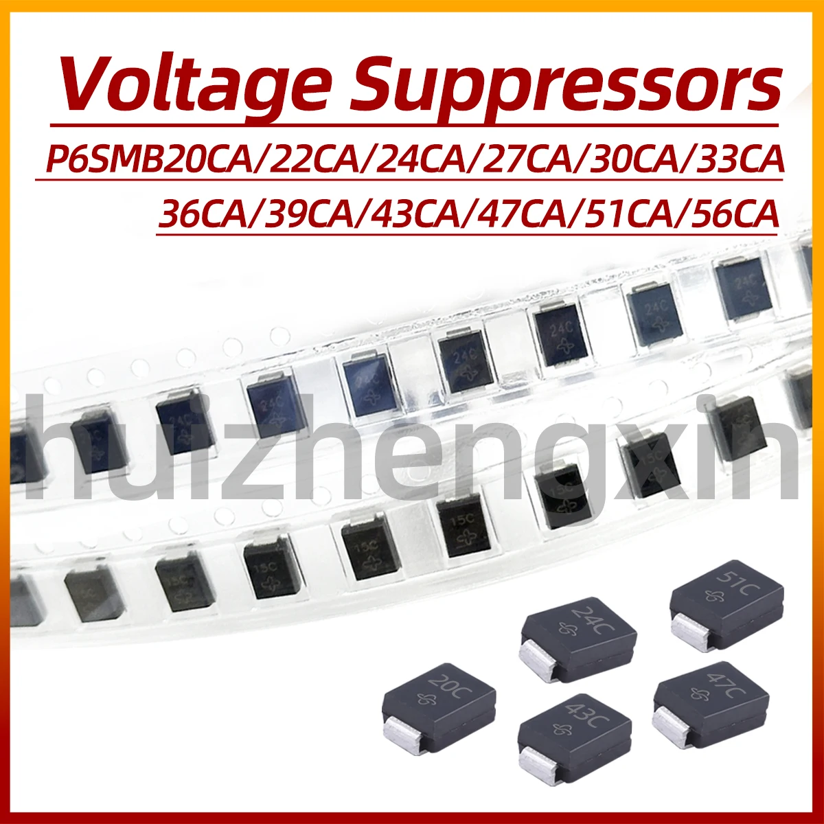 20pcs P6SMB20CA 22CA 24CA 27CA 30CA 33CA 36CA 39CA 43CA 47CA 51CA 56CA SMB/DO-214AA TVS/ESD Transient Voltage Suppressors