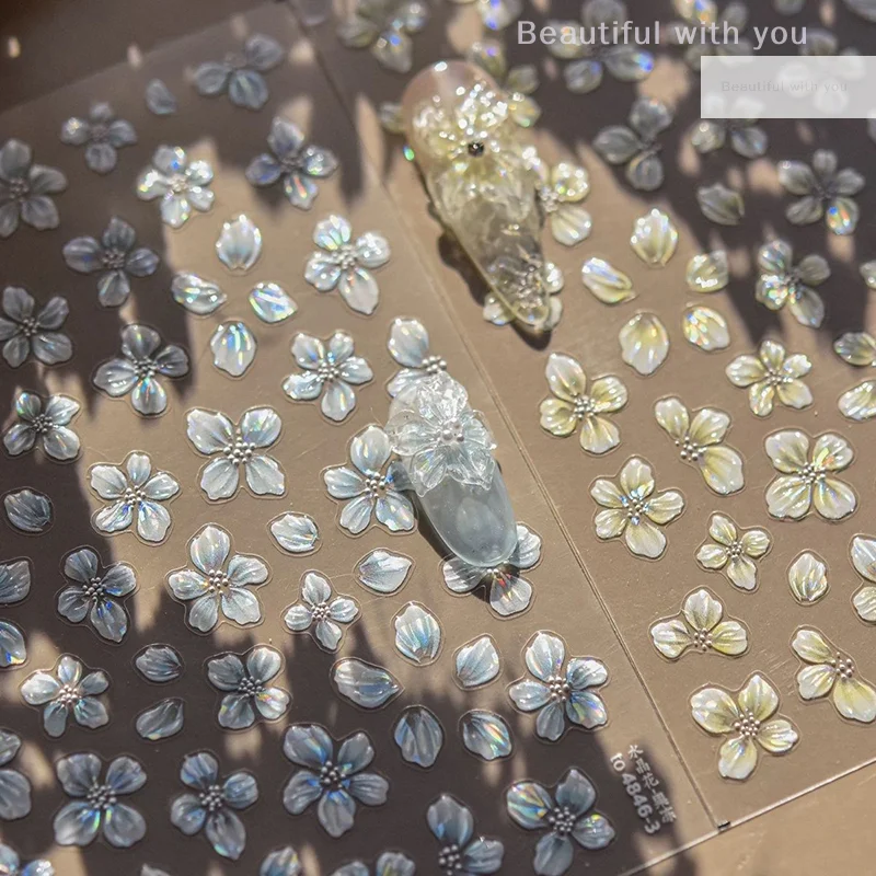 

New3Pcs Shell Flower Nail Art Sticker Designs Self Adhesive Nail Charm Decoration Stereoscopic Decal Acessories