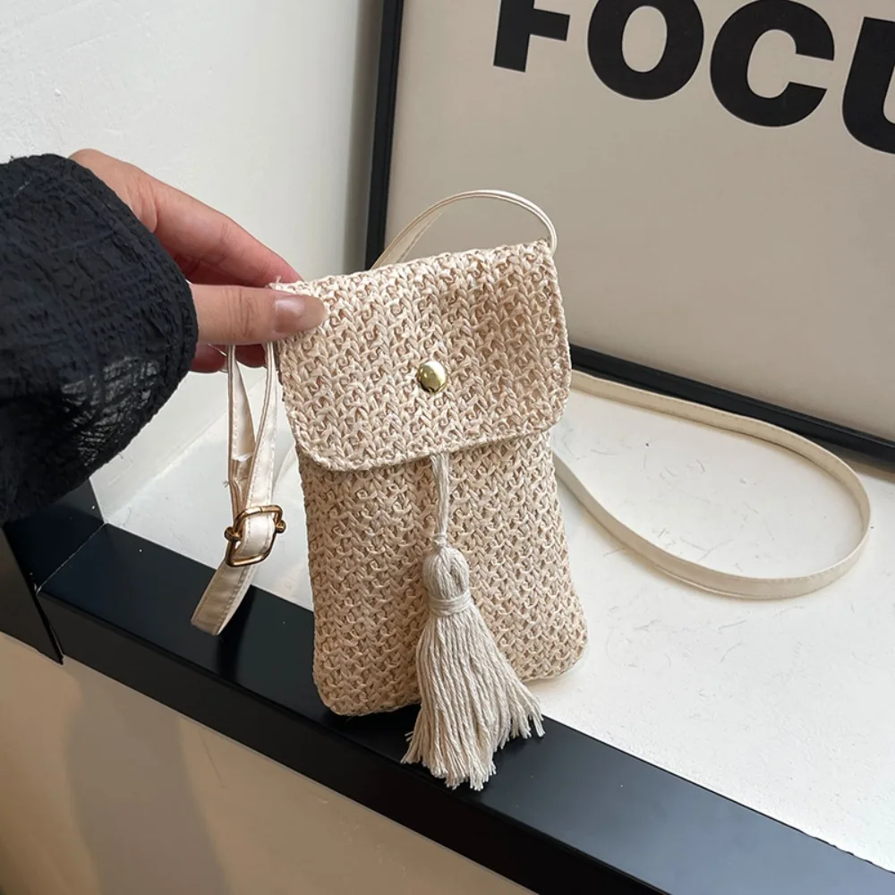 Beachside Mobile Phone Bag and Coin Tassel Woven Women's Mini Shoulder Crossbody Bag Very Suitable for Daily Travel Shoppin