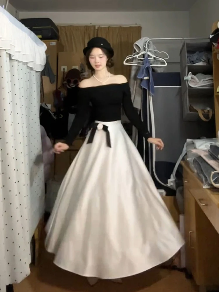 

Женский вязаный топ на одно плечо и юбка с высокой талией, повседневный зимний комплект Faion Gentle Sle, обычная длина све