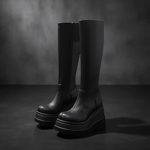 2024 Winter ladies Slope Heel Boots High top antislip shoe New fashion Thick Bottom boot Gothic style comfort casual women shoes
