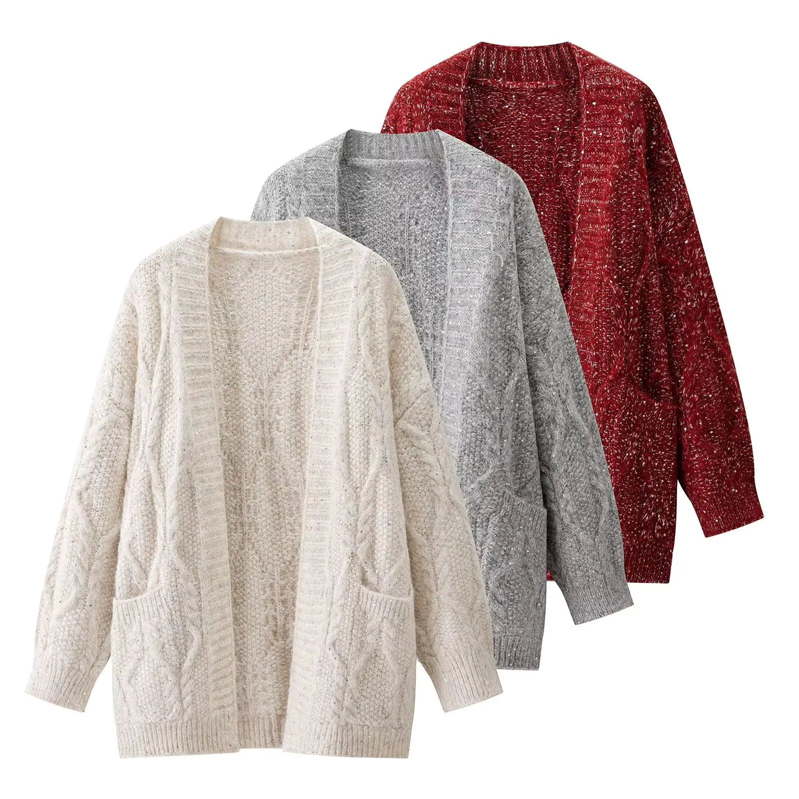 

Fashionable Pure Color Open Cardigan Knitted Sweater Outerwear For Women Trans-seasonal Style From Global Store