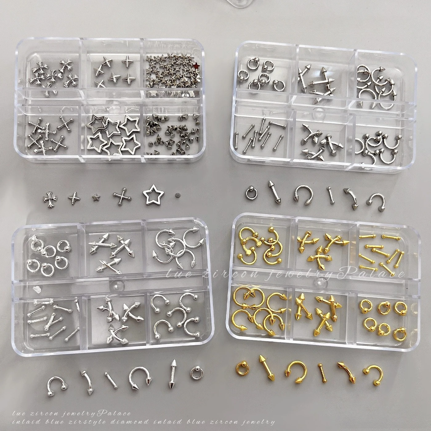 1 Set Mini Punk Metal Nail Studs, Mixed Cone Rivets Rings Star Ornaments Cross-border DIY Manicure Accessories