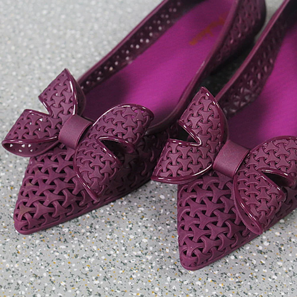 

1 Pair Purple Pointed Toe Beach Sandals Hollow Out Bowknot Design Flat Pvc Shoes Size 40 (8Us 5.5Uk 39Eu 25Cm) Waterproof