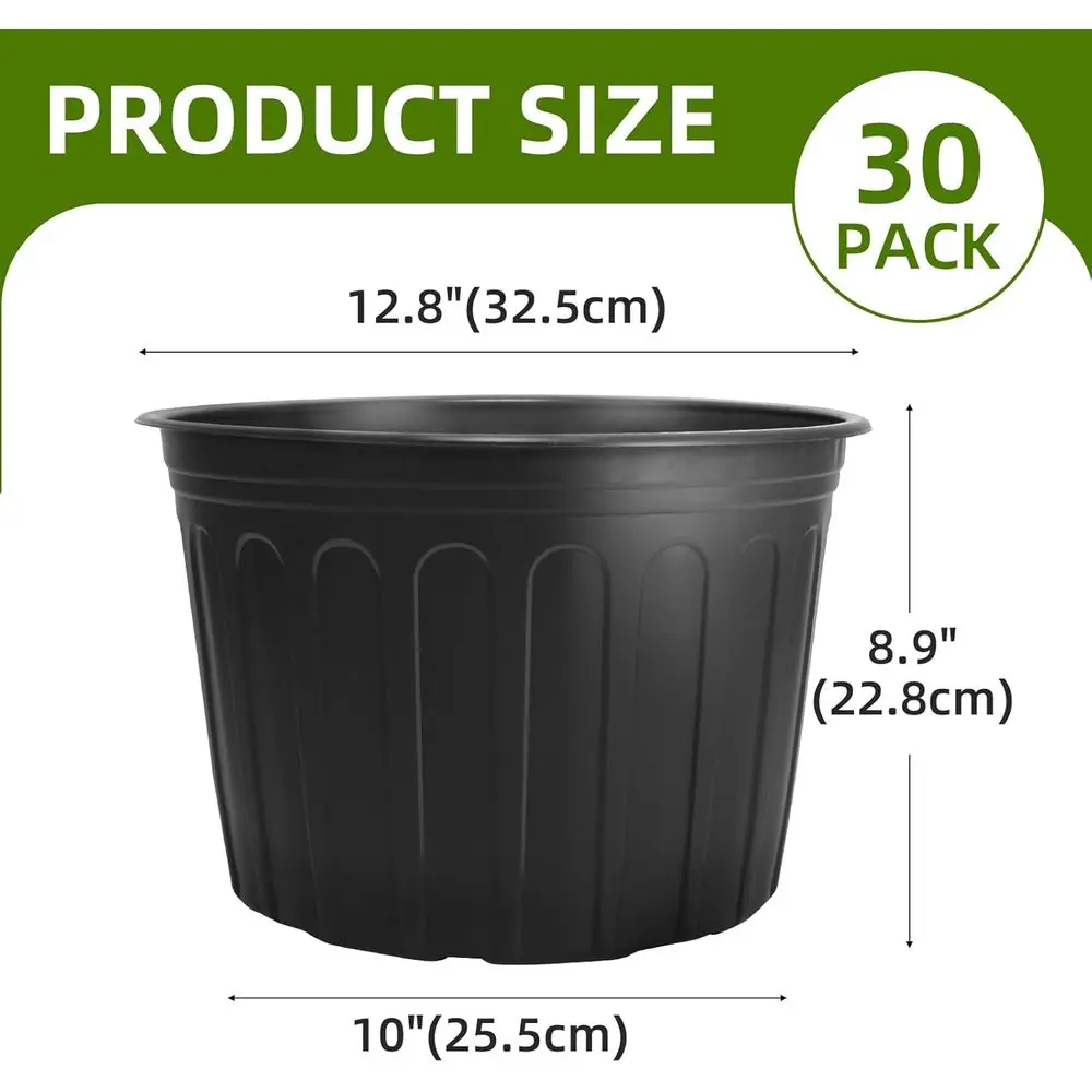 30 Pack 5 Gallon Thickened Plastic Nursery Pots with Drainage Holes for Seedlings and Garden Use