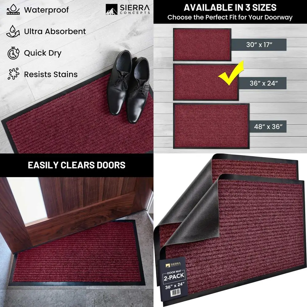 

Двойной комплект красных ковриков для улицы и дома, 36x24 дюйма, низкопрофильные, для грязи и обуви