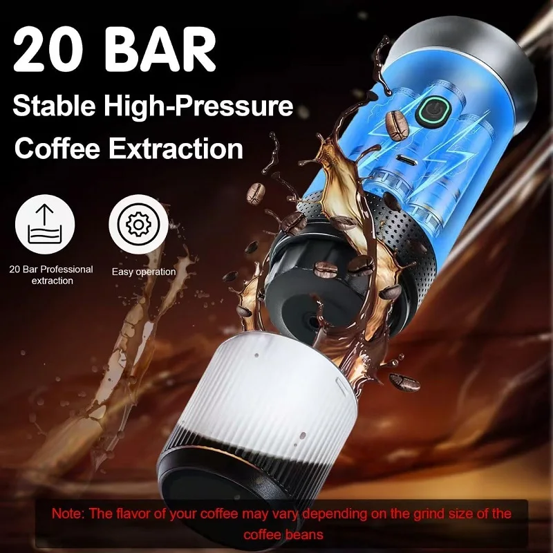 Portable Coffee Machine Wireless Electric Capsule Powder Travel Coffee Maker 3-in-1 Espresso Coffee Maker for Car & Home Camping