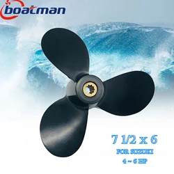 Voor Suzuki 4HP 5HP 6HP Buitenboordmotor Propeller 7 1/2X6 Boot Moto Aluminium 10 Tand Spline Motor deel 58110-91JL0-019 3 Blades Zwart