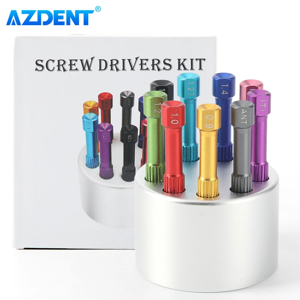 Set AZDENT Dental Laboratory Implant Screw Driver 9pcs Stainless Steel Screwdrivers with Holder Box Dentistry Tool Instrument