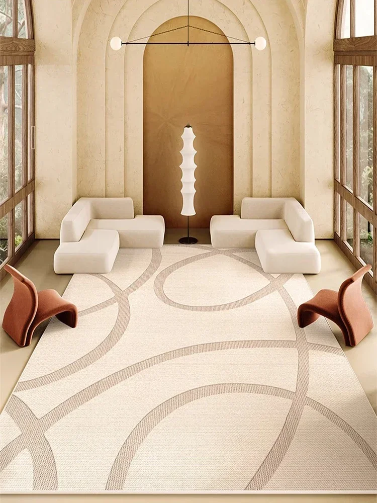 Minimalist Striped Beige Carpet Luxurious Cream Decorative Living Room Carpets TPR Non Slip Bedroom Rugs Artistic Cloakroom Rug