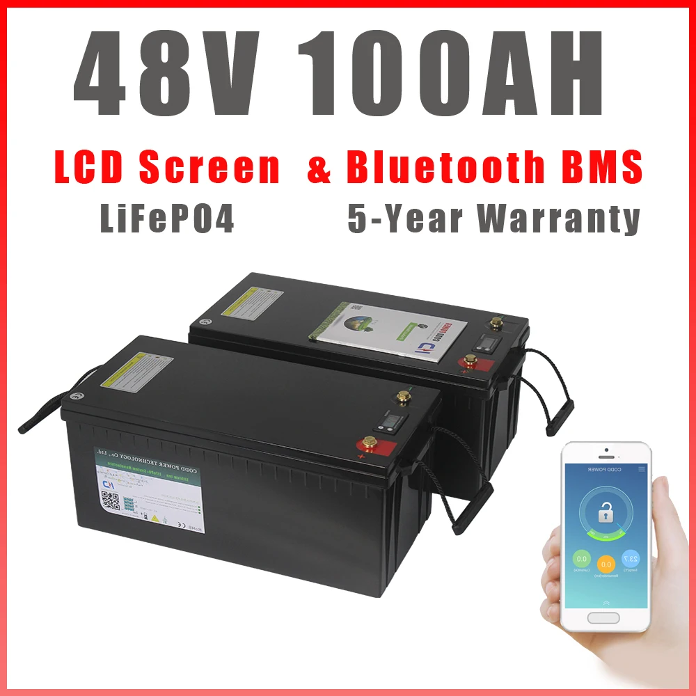 48V 100AH LiFePO4 Battery Bluetooth BMS Solar Energy Storage RV Camping Marine Backup power Off-Grid System 51.2V 100AH Battery