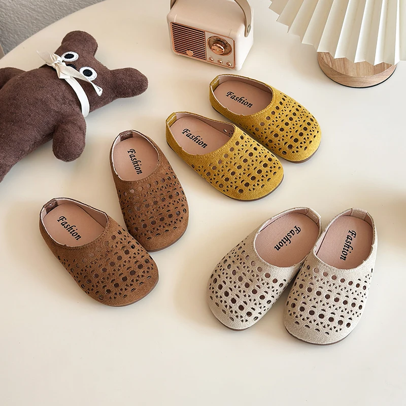 Girls Sandals Outdoors Hollowed-out Trendy Kids Slippers Casual Soft Sole 2025 Summer Fall New Children Beach Shoes Non-slip Ins