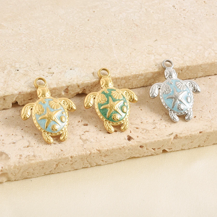 4/8Pcs Stainless Steel Cute Ocean Animal Coral Starfish Mermaid Tail Pendant Jewelry DIY Lucky Chili Hot Pepper Turtle Pendentif - Detail 1
