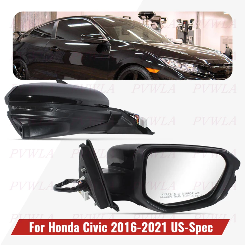 

13/14 PIN Black Painted Heat Camera 1pc Right Rear Mirror Assembly For Honda Civic 2016 2017 2018 2019 2020 2021 2021 US Version