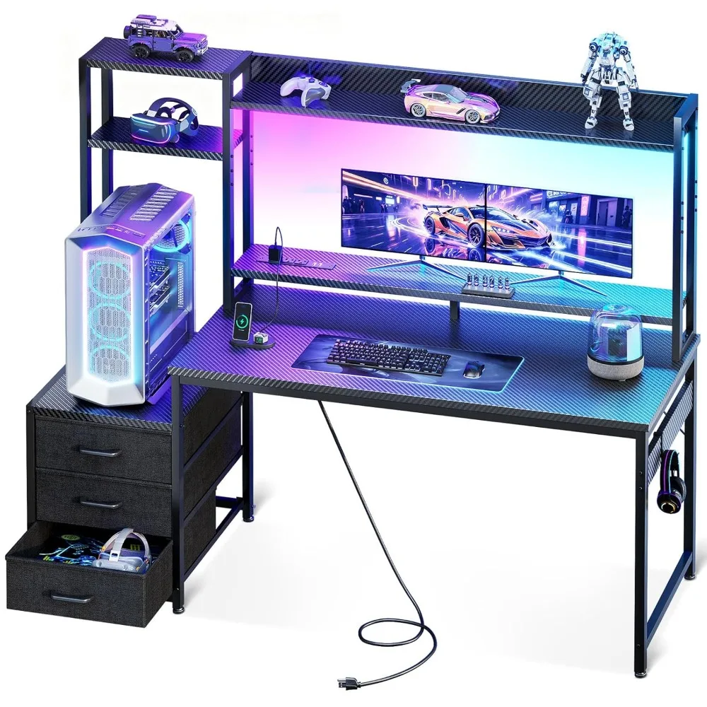 

Игровой стол 55 дюймов с надстройкой и 3 тканевыми ящиками, компьютерный стол с USB-портами и LED-подсветкой, реверсивный, для геймеров, на заказ