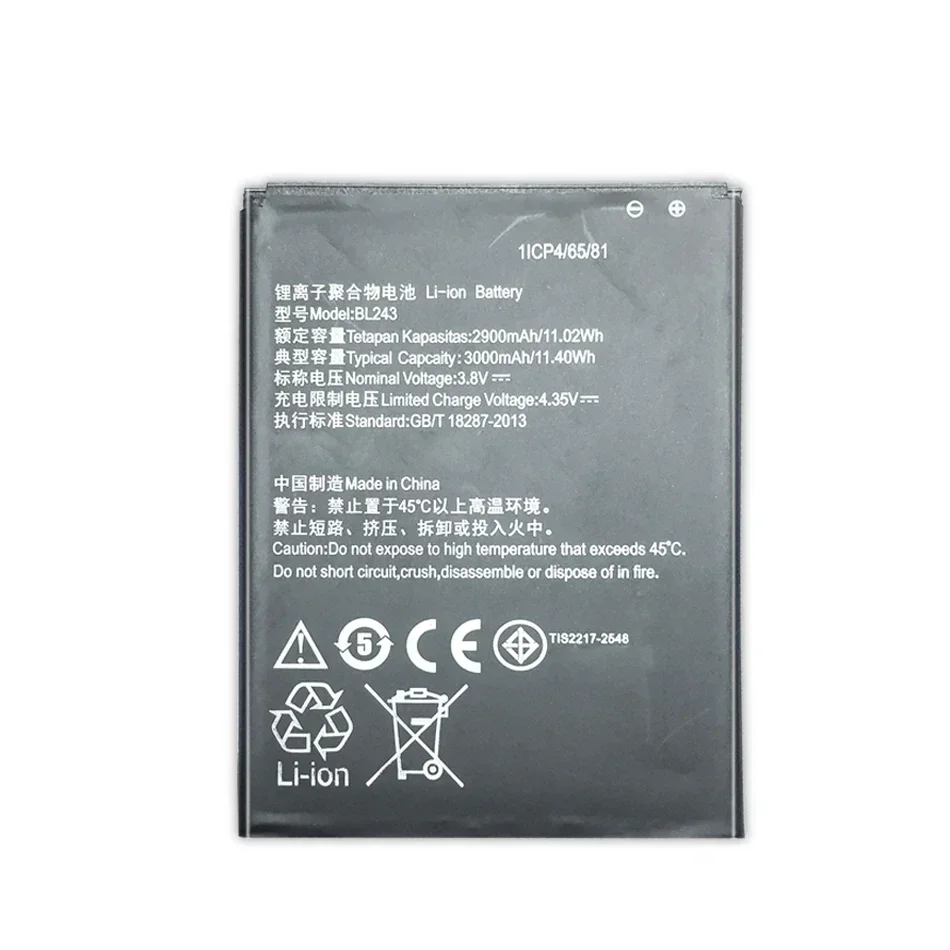 BL243 Battery For Lenovo Lemon K3 Note, K50-T5, A7000, A5500, A5600, A7600, 2900mAh