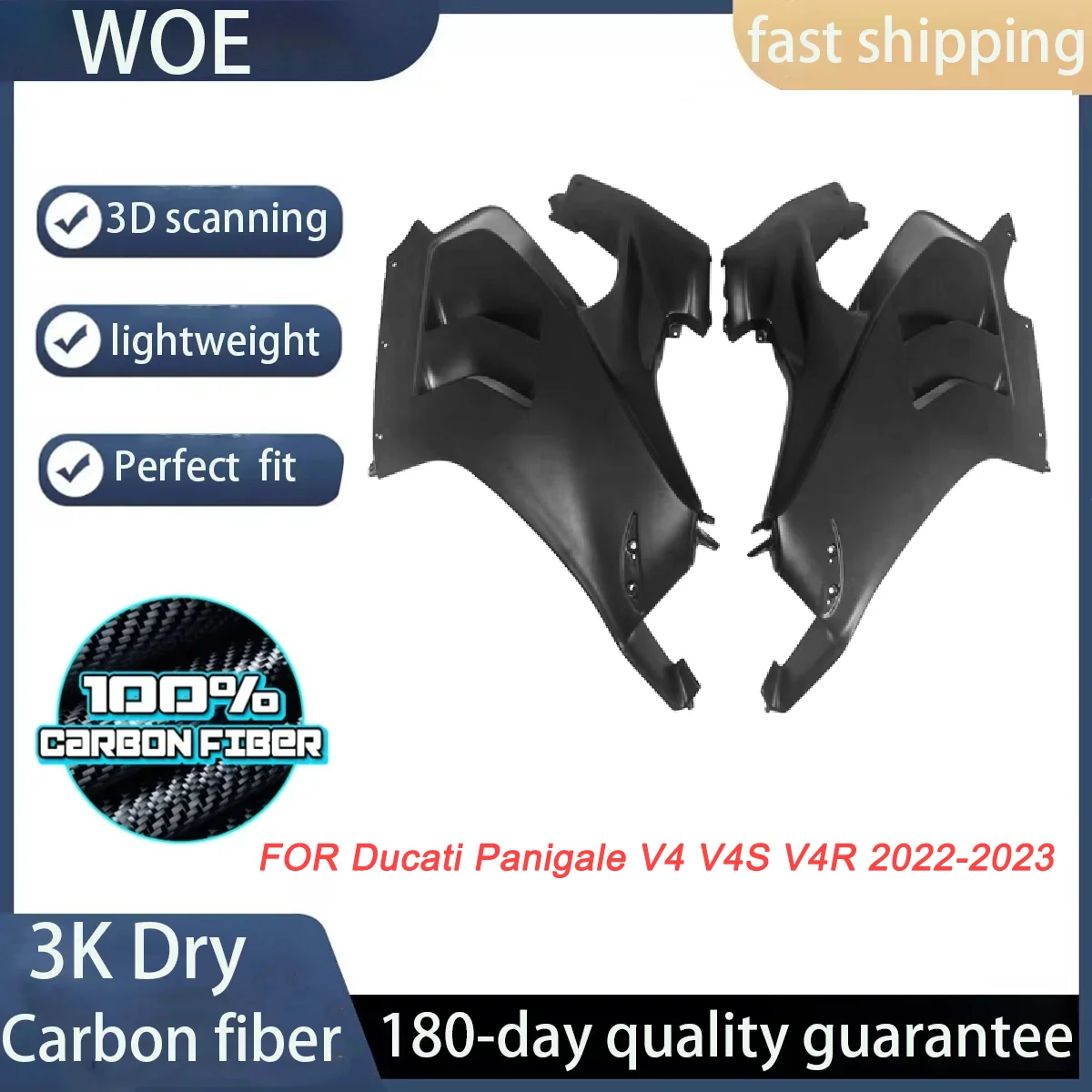 

For DUCATI Panigale V4 V4S V4R 2022 2023 3K Dry Carbon Fiber Motorcycle Accessories Side fairings Front Side Cover Big Plate