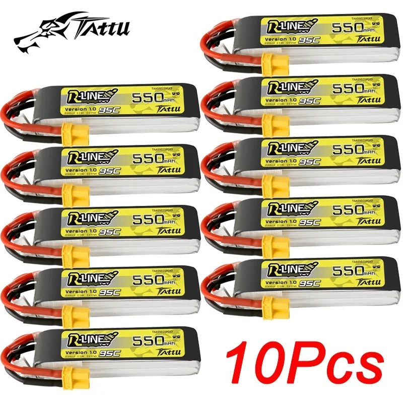 HOT TATTU R-LINE 1.0 95C 550mAh 7.4V Lipo Battery With XT30 Plug For RC Helicopter Quadcopter FPV Racing Drone Parts 2S Battery