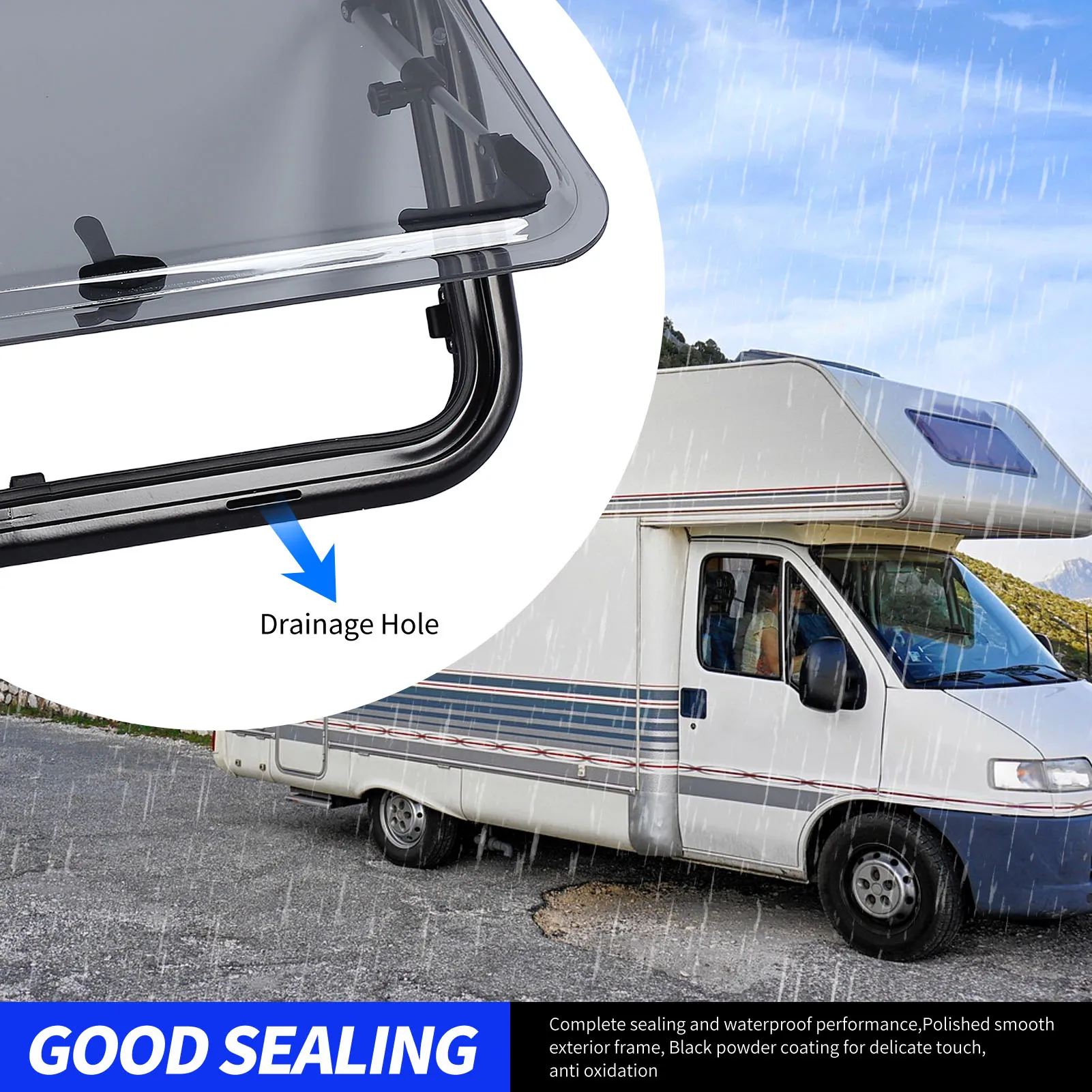 RV Window with Trim Kit Aluminum Alloy Rod 24 X 14in RVs Push Out Window Rounded Corner with Mesh Screen Sunshade for Trailers