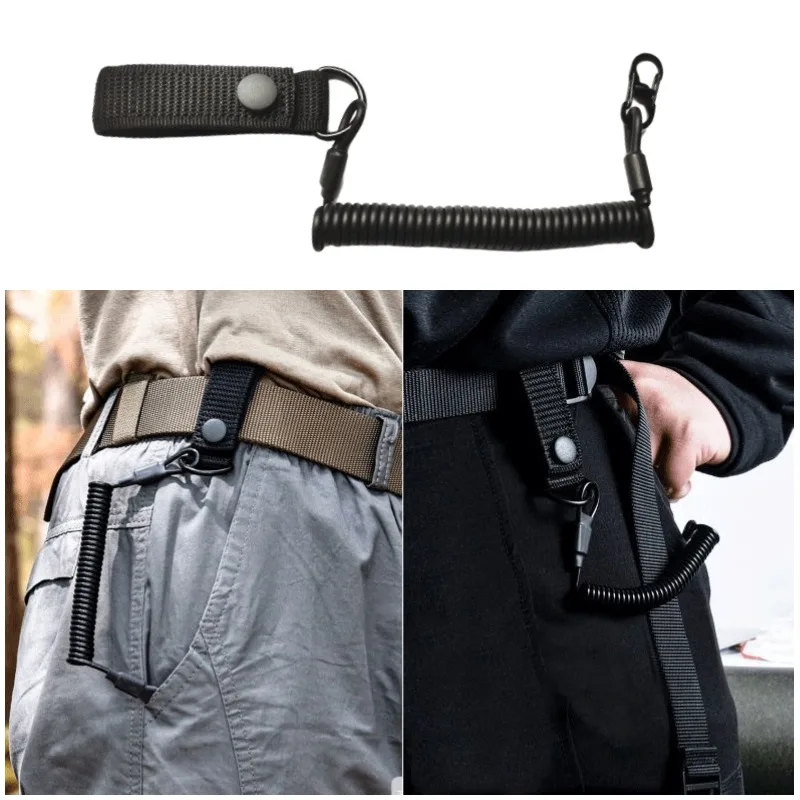 Elastic Lanyard Rope Tactical Anti-lost Spring Safety Strap Gun Rope For Key Ring Chain Flashlight Hunting Accessories