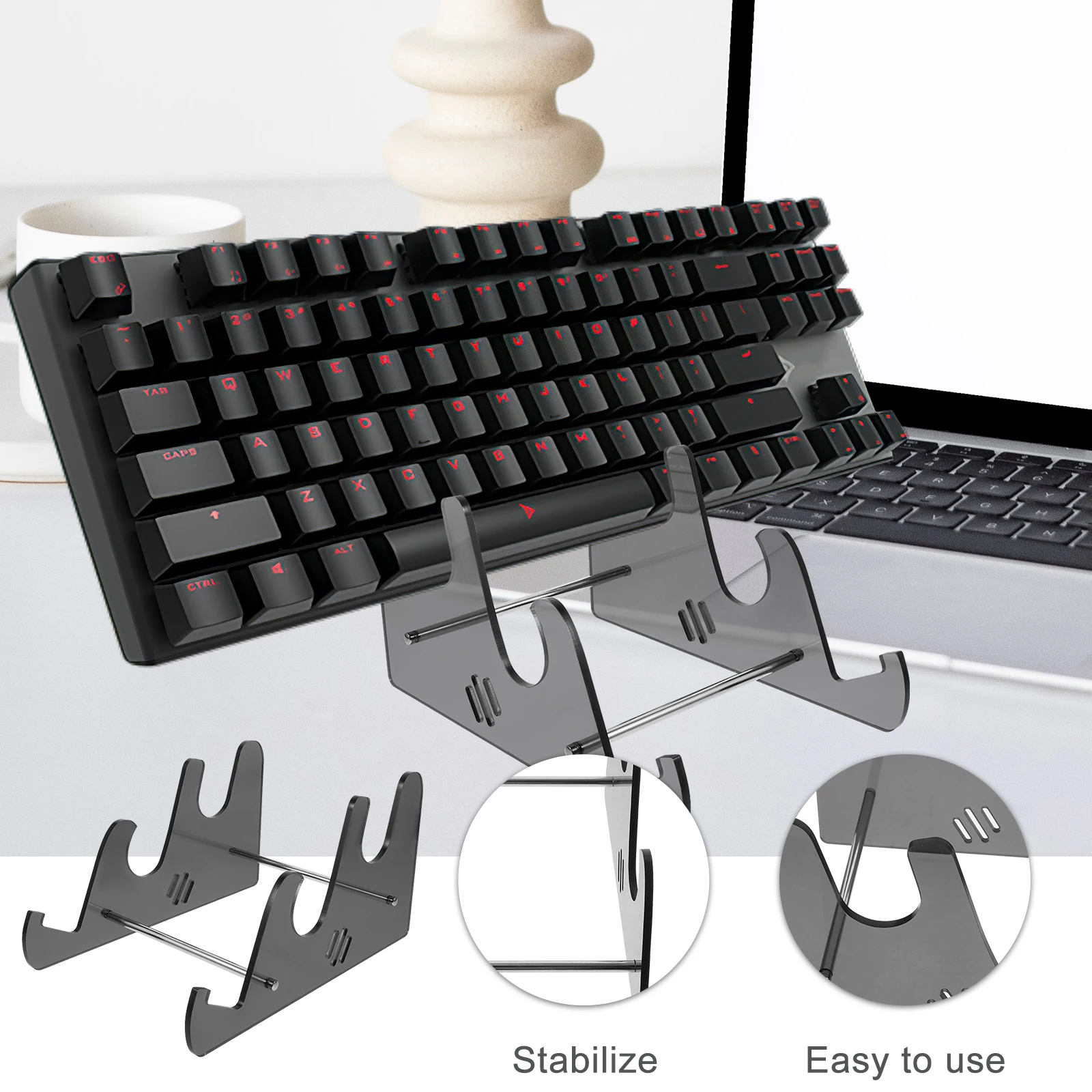 

Transparent Acrylic St 3 Tier Tilted Design Gray Color saving Space Professional Use Keyboard Display Storage Solution Computer