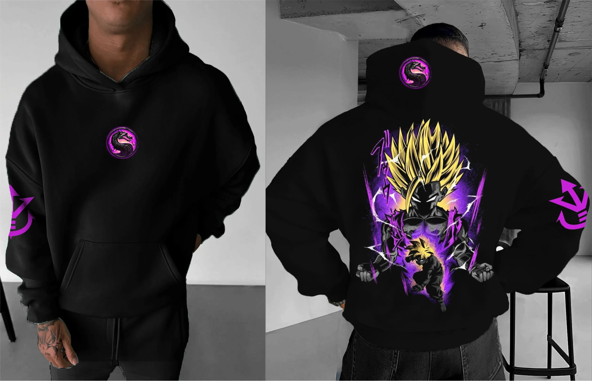 

Casual Versatile Hooded Sweater Autumn and Winter Dragon Ball Men's Pure Cotton Men's and Women's Loose Fashion Hooded Sweater