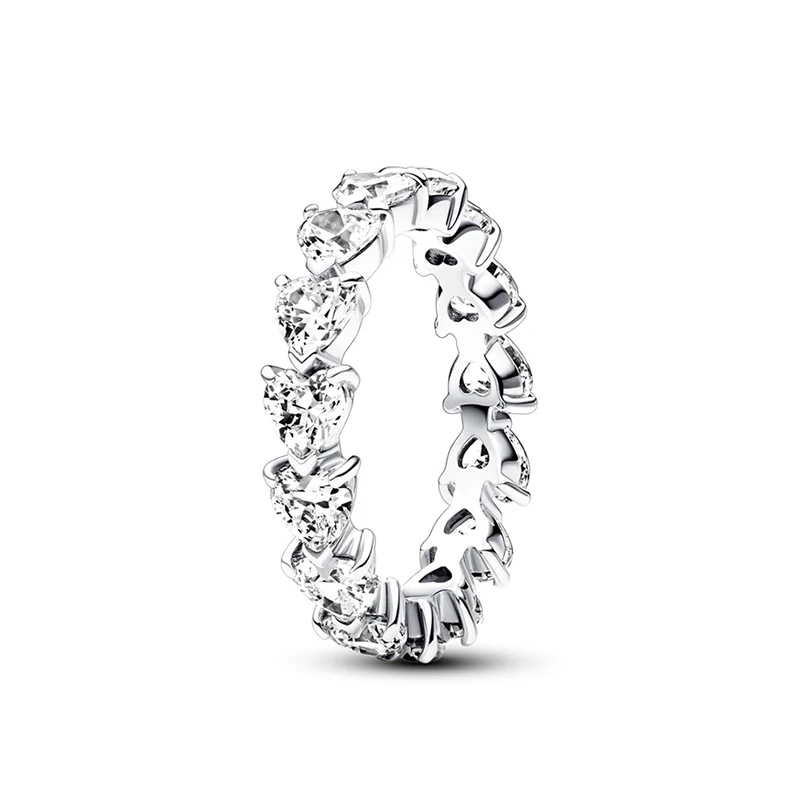 Anillo de plata 2024 con fila de corazones para mujer, sortija Eternity, amor escrito a mano, joyería de compromiso, regalo de aniversario, novedad de 925