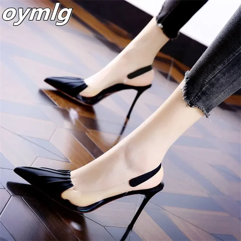 

Women's high-heeled sandals 2024 summer new PVC thin heeled pointed high heeled Baotou back empty women's fashion sandals