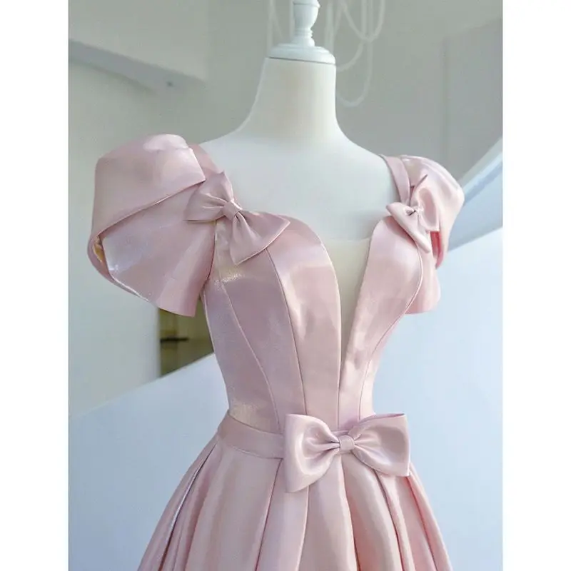 

Pink Bow Formal Dresses Party Wedding Evening Dress Robe Elegant Gown Long Luxury Suitable Request Prom Occasion 2024 Women's