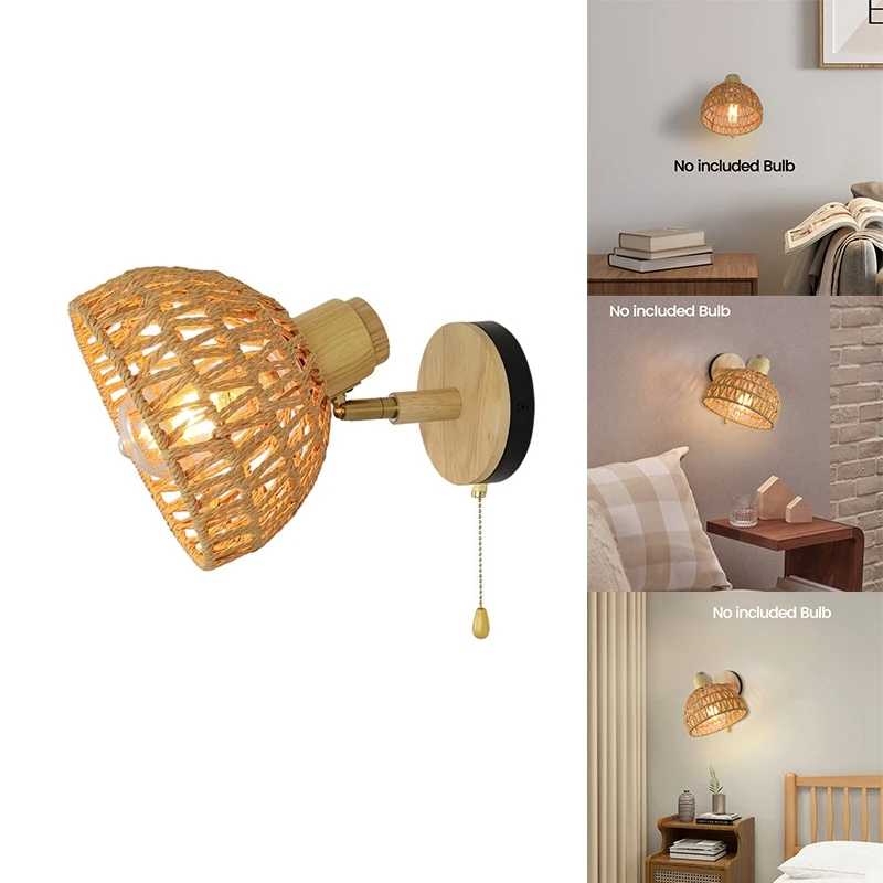 

Rattan Wall Sconces Retro Japanese Style Bedside Wall Lamp For Bedroom Living Room Wall Light Zipper Lights